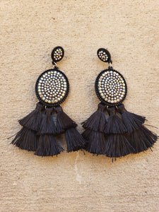 Black Tiered Tassel Earrings