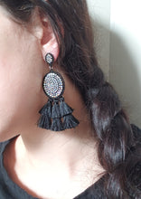 Load image into Gallery viewer, Black Tiered Tassel Earrings
