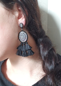 Black Tiered Tassel Earrings