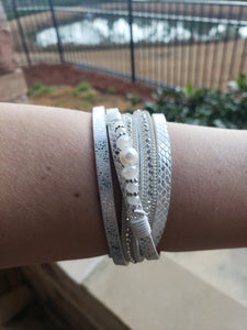 Pearl Snakeskin Wrap Bracelet